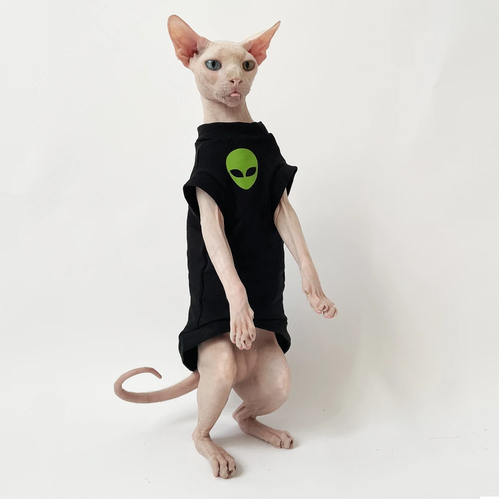 Cat Clothes for Sphynx Fashion Black Cotton Coat for Cat Striped Winter T-shirt For Devon Rex Soft cotton T-shirt Cat costume