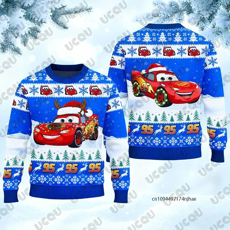 2026 The Cars Lightnight Mcqueen 95 سترة بغطاء للرأس مطبوعة لعيد الميلاد القبيح للرجال سترة غير رسمية بأكمام طويلة ملابس علوية للأزواج كبيرة الحجم #3