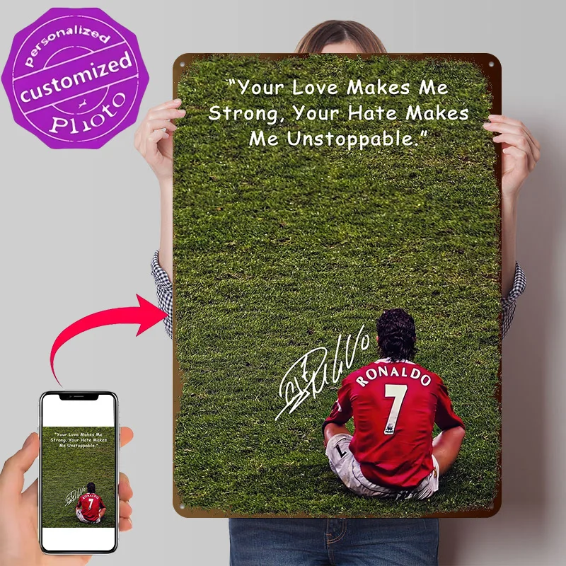 Cristiano Ronaldo 3D Printed Texture Poster Personalized Wall Art Retro Metal Tin Signs for Vintage Decoration Gaming Home Decor