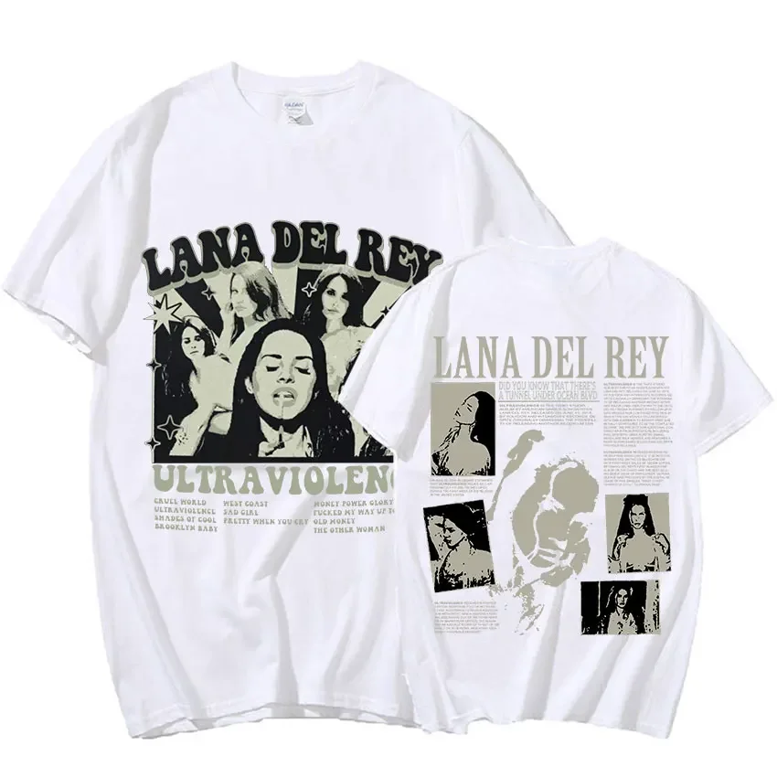 Singer Lana Del Rey Retro Graphic Tee Shirt Hip Hop Ultraviolence Music Album T-shirt Men Women Cotton Oversized Tees Streetwear