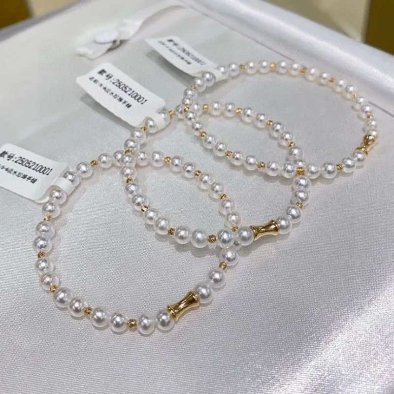 

SGARIT 925 sterling silver Bracelet Natural Freshwater Aurora Round Pearl Fine Jewelry with Flexible Elastic Rope Jewellery ST09