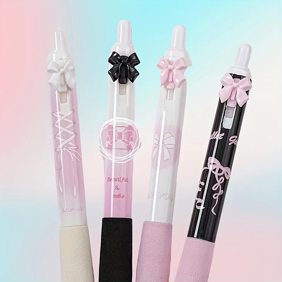 4 Stück niedliche, einziehbare Stifte, Cartoon-Gelstifte, Stifte mit weichem Griff, 0,5-mm-Stift mit schwarzer Tinte, ästhetische Stifte, Kawaii-Büro- und Schulstifte – Detail 3