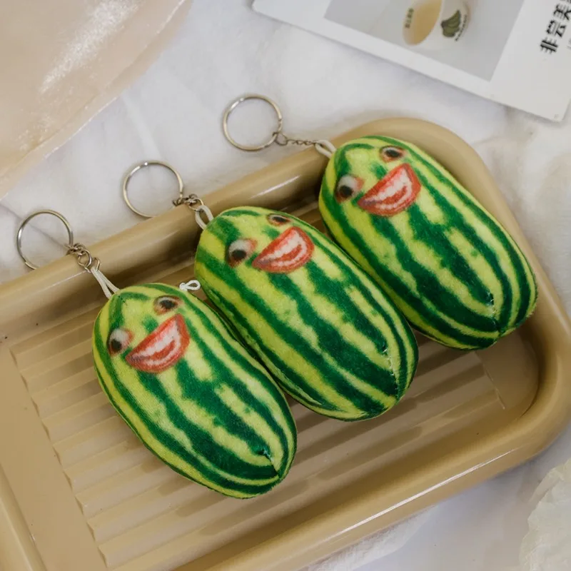 Funny Plush Watermelon Strips Keychain Creative Fruit Doll Keyring Backpack Bag Pendant Key Chain Kids Birthday Gift Accessories