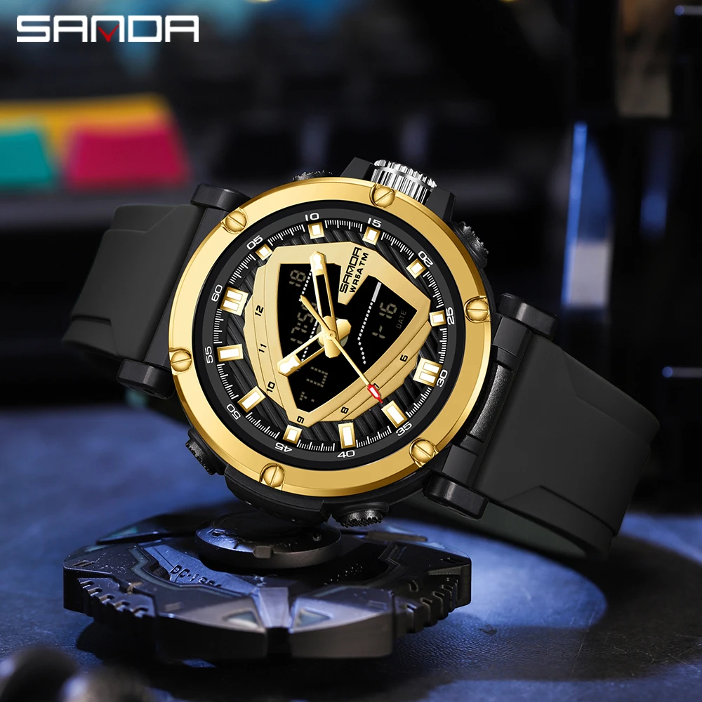 SANDA 9052 Fashion Men's Electronic Watch Sport Multi functional Waterproof Men's Digital Watch Relogio Masculino