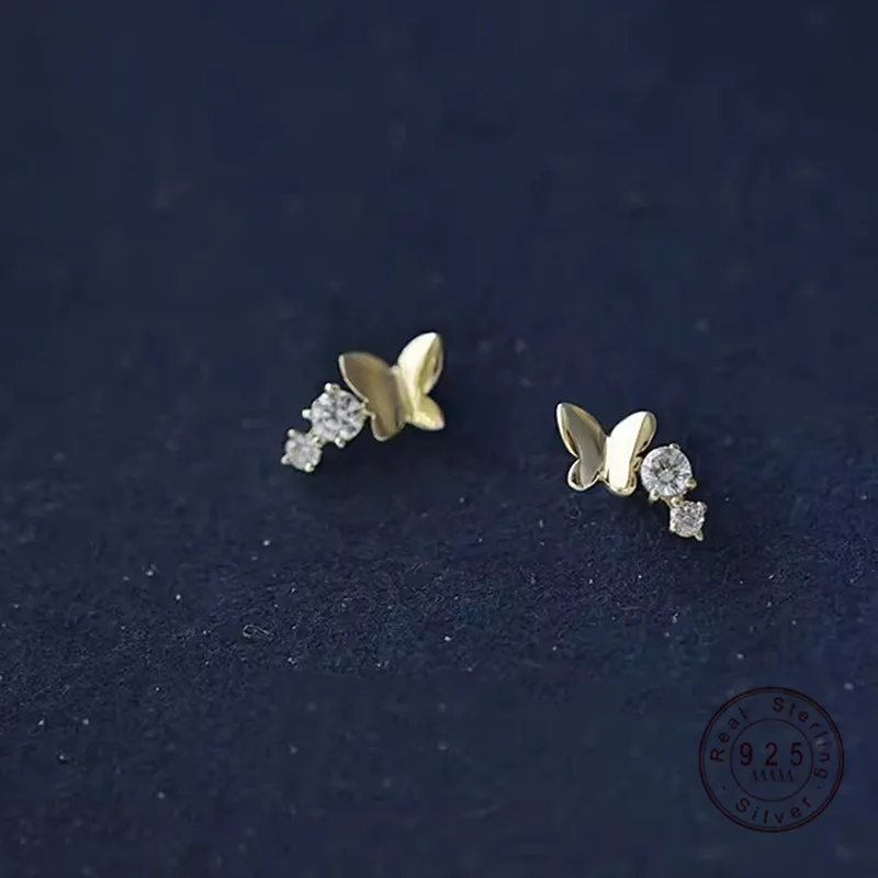925 Sterling Silver Plating 14K Gold Zircon Butterfly Earrings for Women French Exquisite Jewelry Party Wedding Accessories