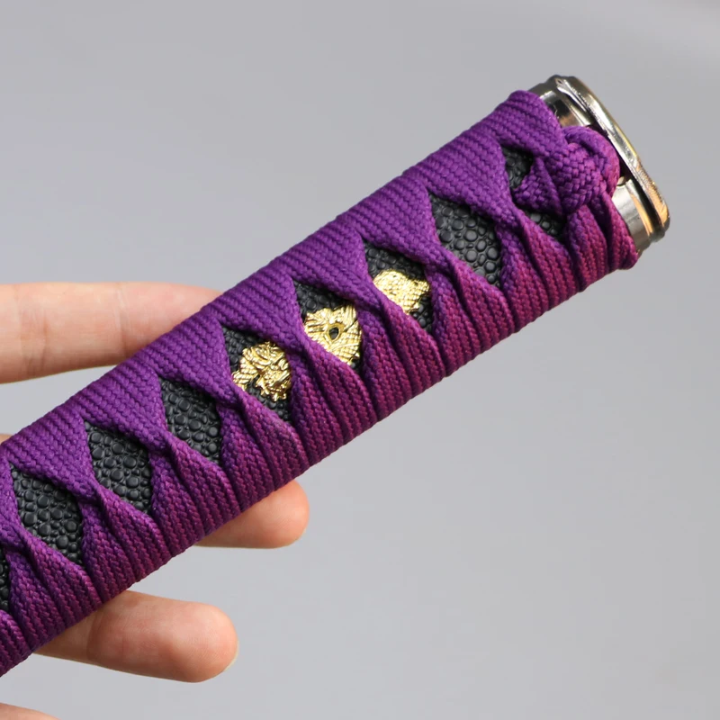 Nice Handle Tsuka Alloy Fuchi Menuki Kashira for Japanese, Japan Real Samurai Katana Sword Fittings with New Purple Silk Ito