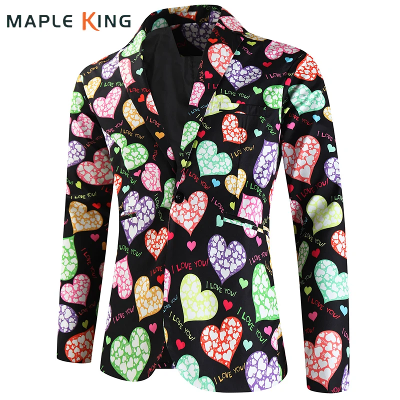 

Valentines Day Outfit 2026 Blazers for Man Love Pattern Print Dinner Date Suit Jackets Coats Gentleman Elegant Veste Homme Luxe