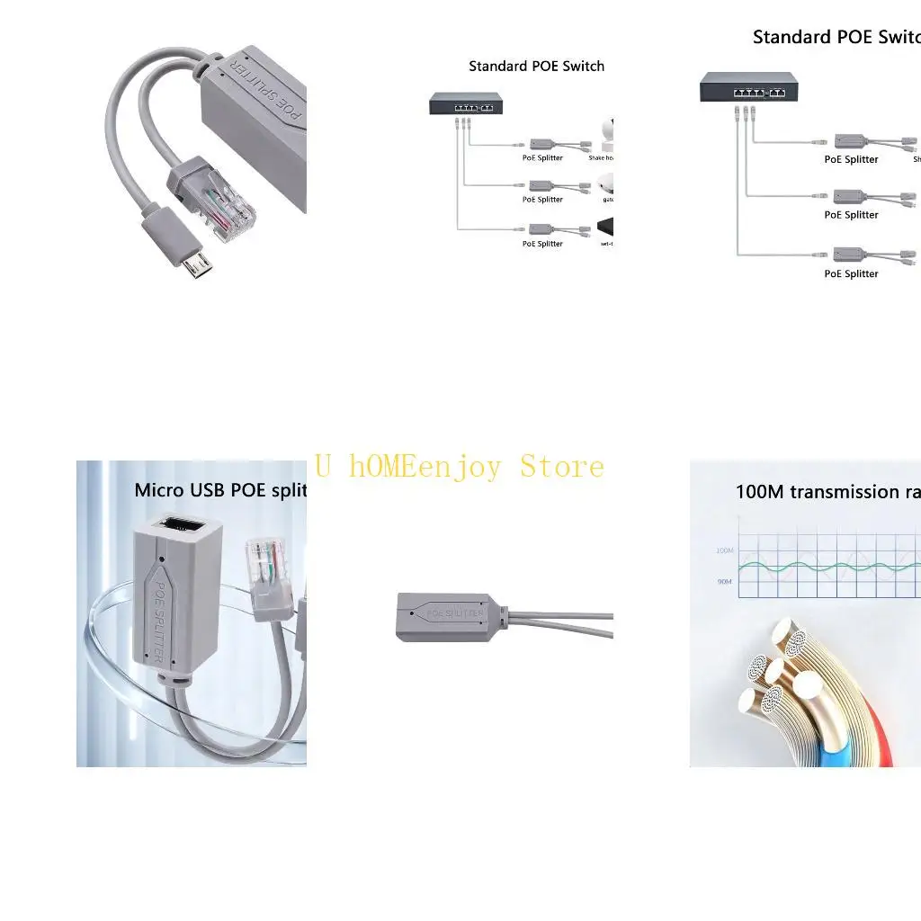 B0KF Efficient USB PoE Splitter Converter Provides 5V Output from 48V Input for USB Devices Ethernet Data And Power Supply
