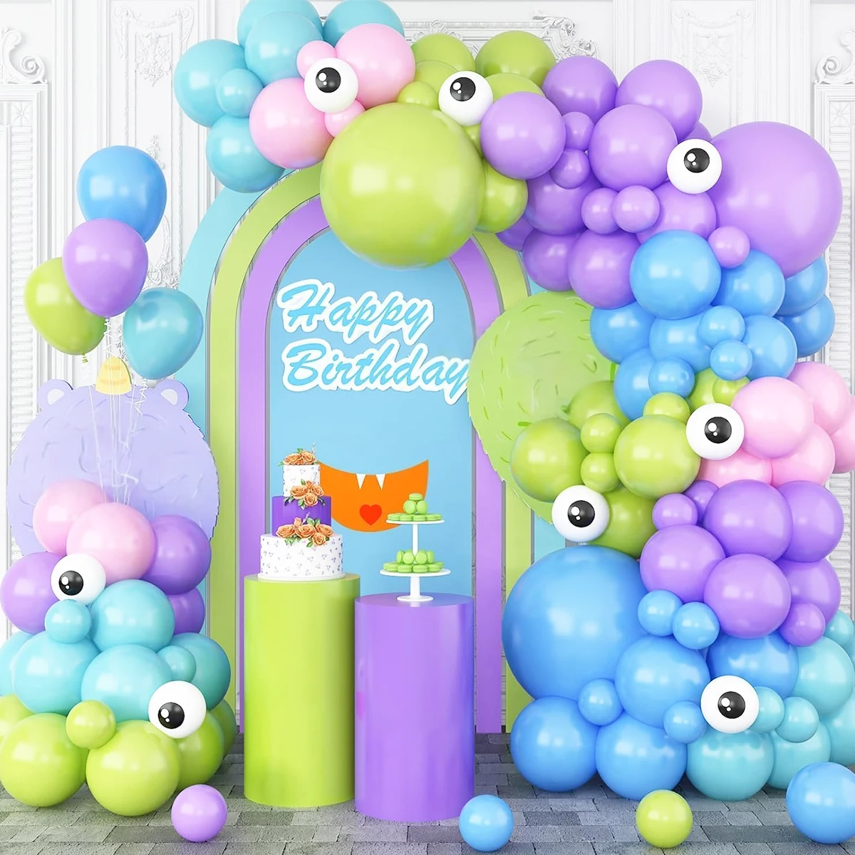 104pcs Pink and Blue Balloon Arch Kit — Suitable for Birthday Parties, Little Monster Themes, and Monsters, Inc. Themes