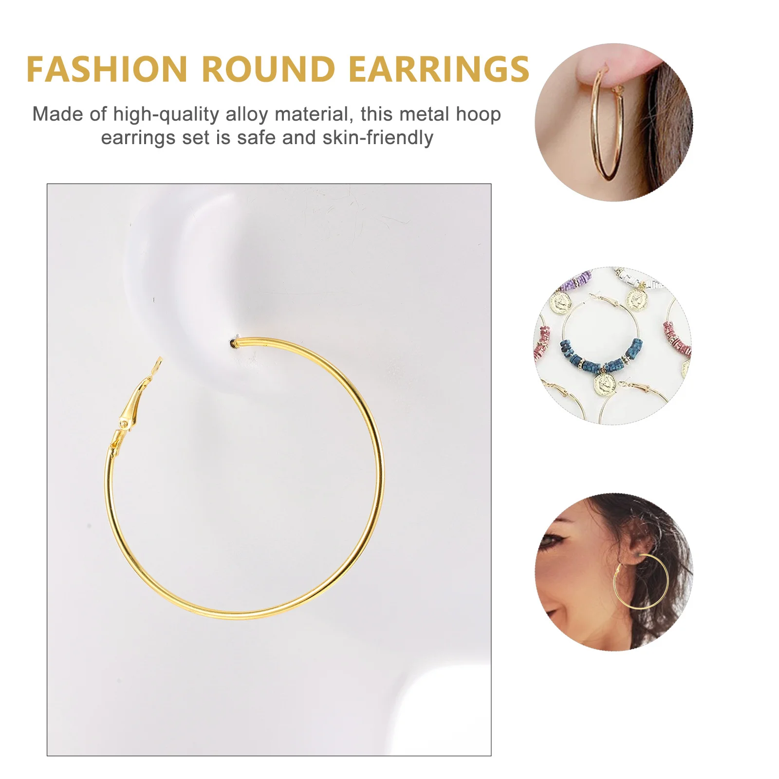 

Metal Large Circle Earrings Set Hypoallergenic Round Eardrop For Sensitive Ears Fashion Jewelry Women Beading Hoop Multiple
