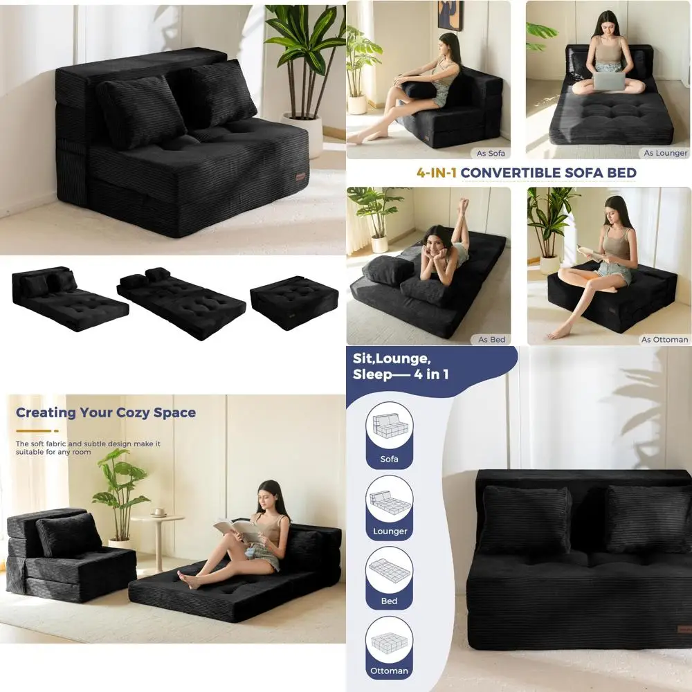 

MAXYOYO Multifunctional Sofa Bed, Pillow-Equipped Fold-Out Sleeper, 4-in-1 Tufted Folding Couch, Foam Floor Couch, Lazy Chair