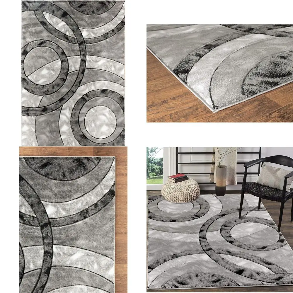 

Современный 5x7 серо-черный круглый мягкий ковер с геометрическим рисунком ручной работы для стильных помещений