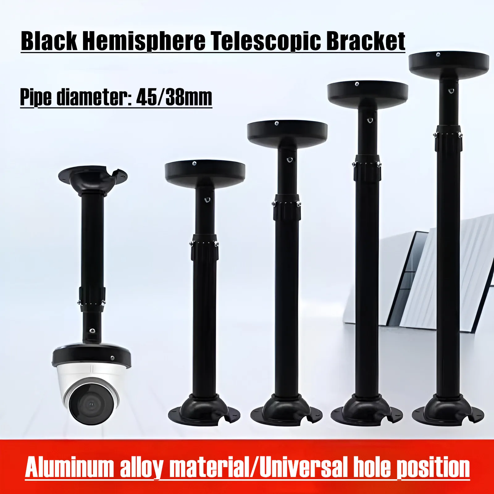 Black Security CCTV Dome Camera Ceiling Mounted Bracket Aluminum Alloy Holder for Hikvision Dahua Camera Lifting Telescopic Rod