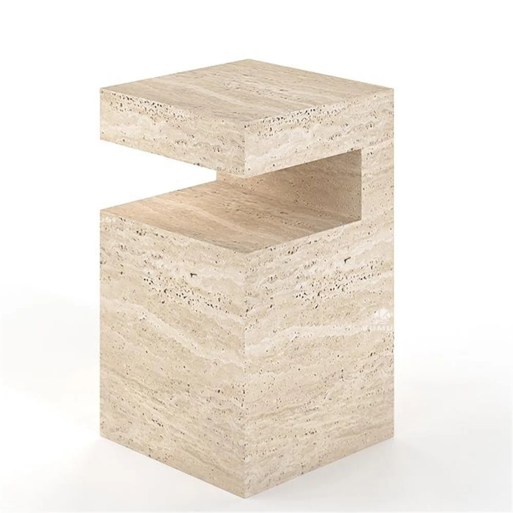 Minimalistyczny kwadratowy stolik narożny z trawertynu w stylu Wabi-Sabi, nowoczesny, do willi, hotelu, na zewnątrz, meble do domu - &d Master Design