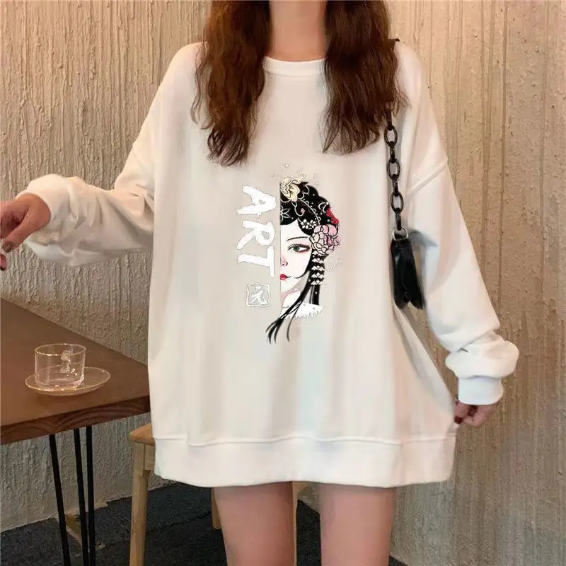 

Women's Top Long Sleeve T-shirt Woman Original Goth In Cotton Clothing Xxl Designer Anime Tees with Print Funny Glitter Pulovers