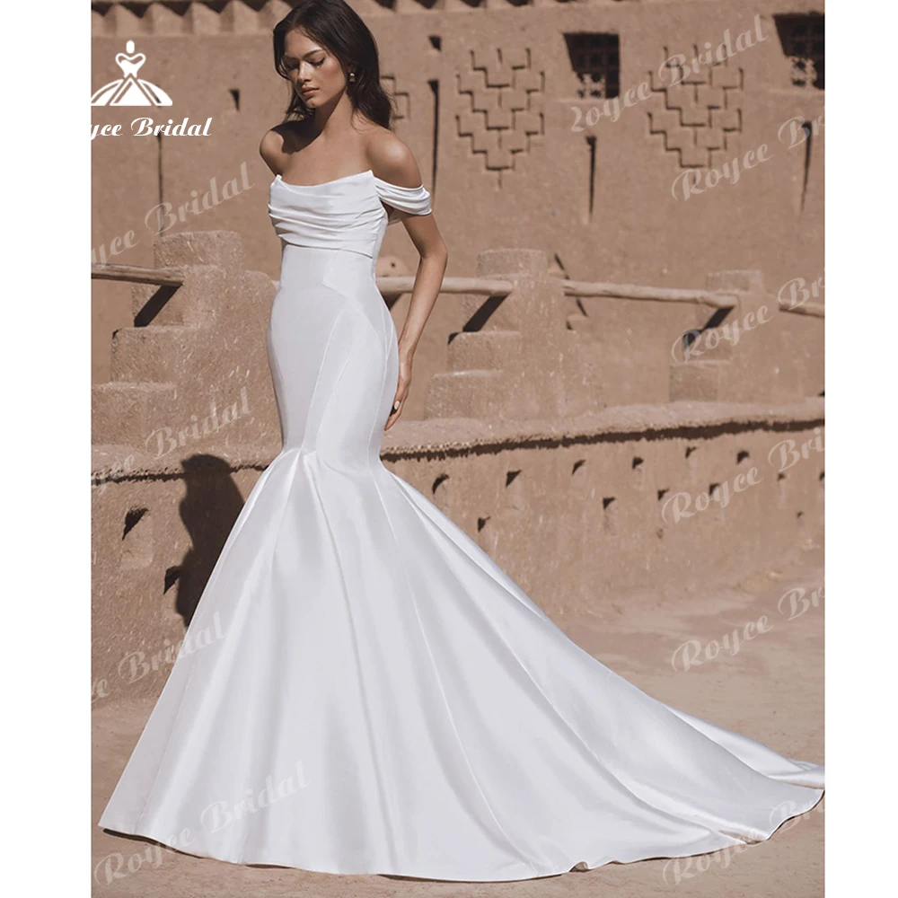 

Roycebridal Элегантные свадебные платья русалки с открытыми плечами Простое свадебное платье со шлейфом Vestidos Para Mujer по индивидуальному заказу