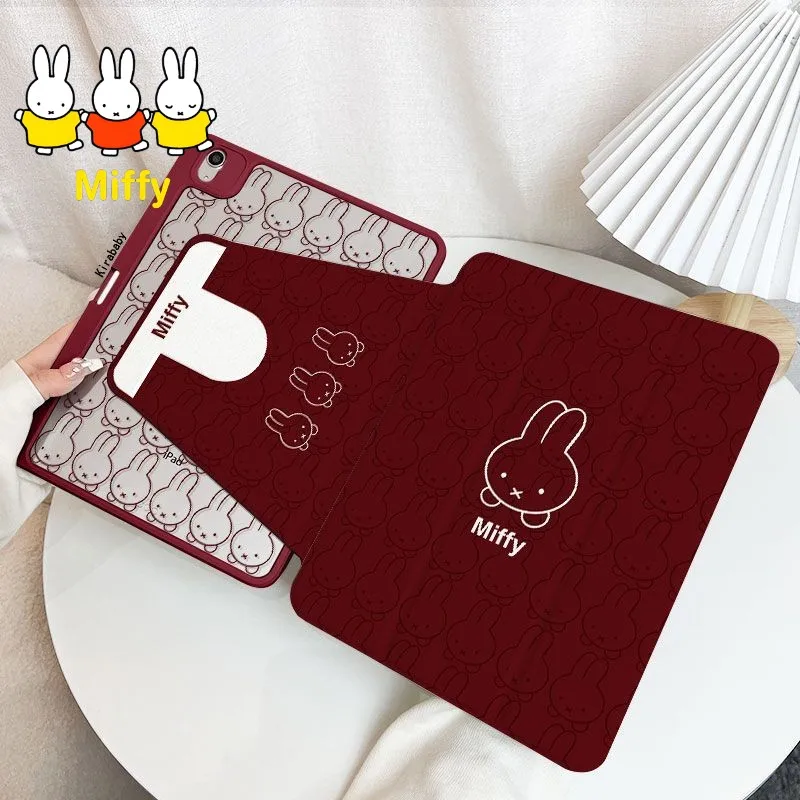 Funda para Tablet Kawaii Miffy para 720 °   Funda Giratoria Anti-Distorsión para iPad Air 7 de 11 Pulgadas, Diseño Miffy Rabbit, Compatible con Air 6/5, Color Rojo, para 9/10/11