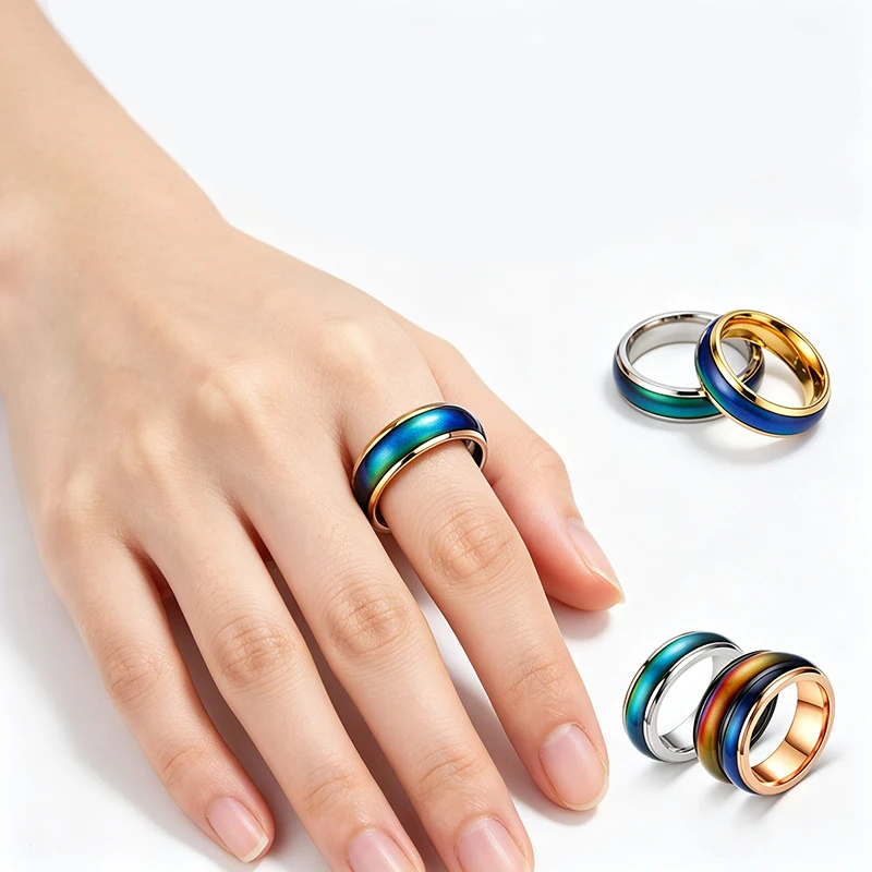 Simple Color Change Mood Stainless Steel Rings Temperature Women Men 5-color Finger Ring Fashion Jewelry Anniversary Wholesale