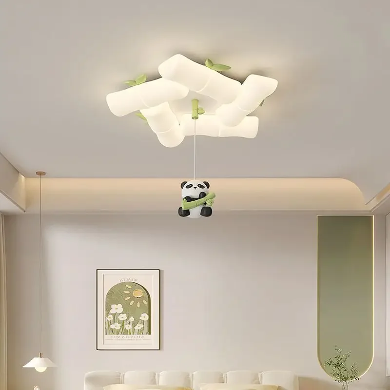 Full spectrum rising step by step, bamboo joint eye protection ceiling light, modern cream style panda bedroom light