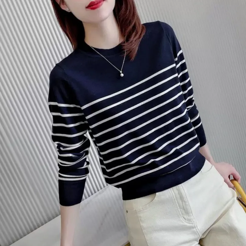 

Классический вырез в полоску, круглый шерстяной вязаный свитер Ne Long Sve для женщин Agel Faion, мягкий трикотаж из смеси кроличьего меха