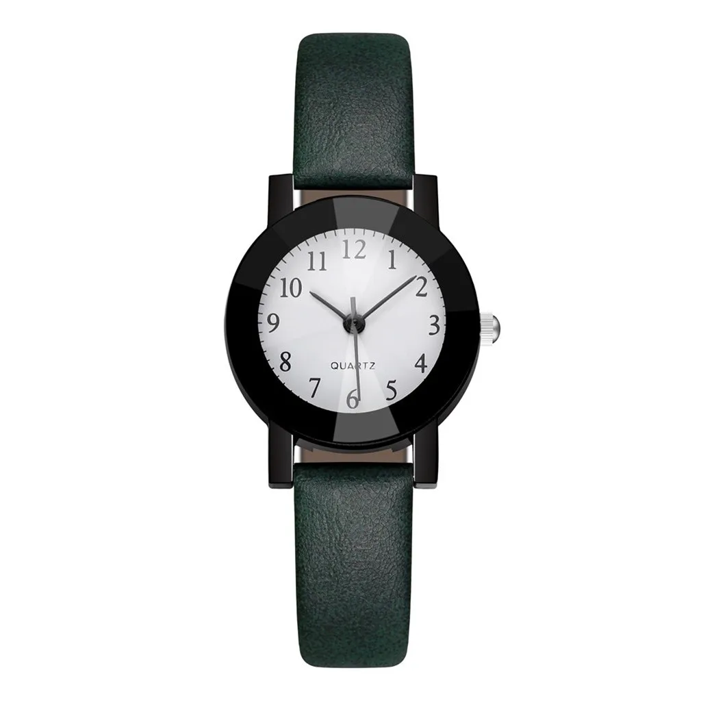 ساعة نسائية من الجلد على طراز الكلية ، حزام رفيع ، كوارتز تناظرية ، علبة سوداء ، موضة جديدة