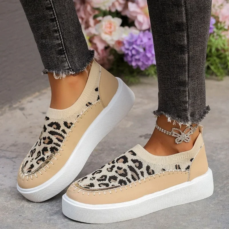 Zapatos deportivos de un pie para mujer, calzado plano con estampado de leopardo, para ocio y ocio, 2024