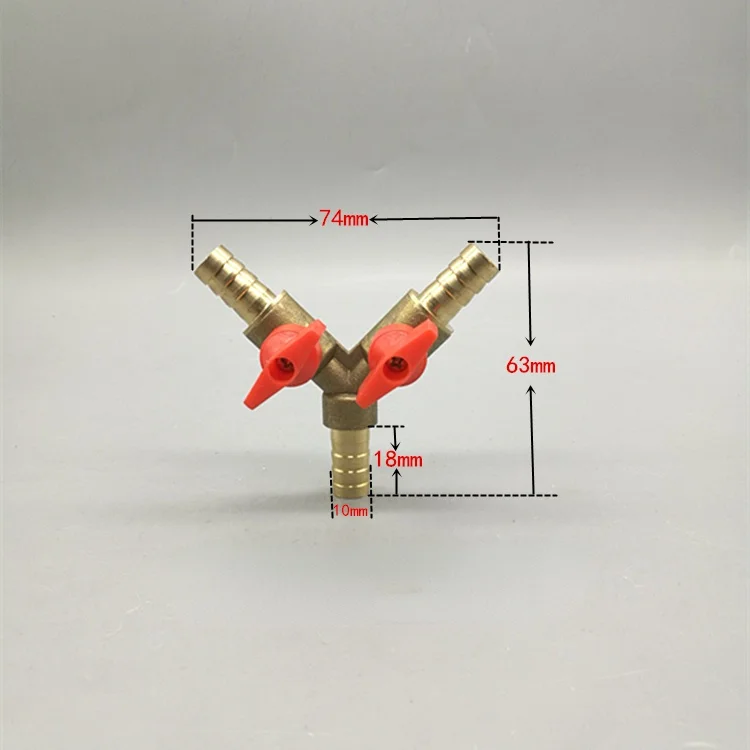 6 8 10 12Mm Slang Barb Y Type Drie 3 Way Messing Uitschakeling Kogelklep Pijp Connector adapter Voor Brandstof Gas Water Olie Lucht