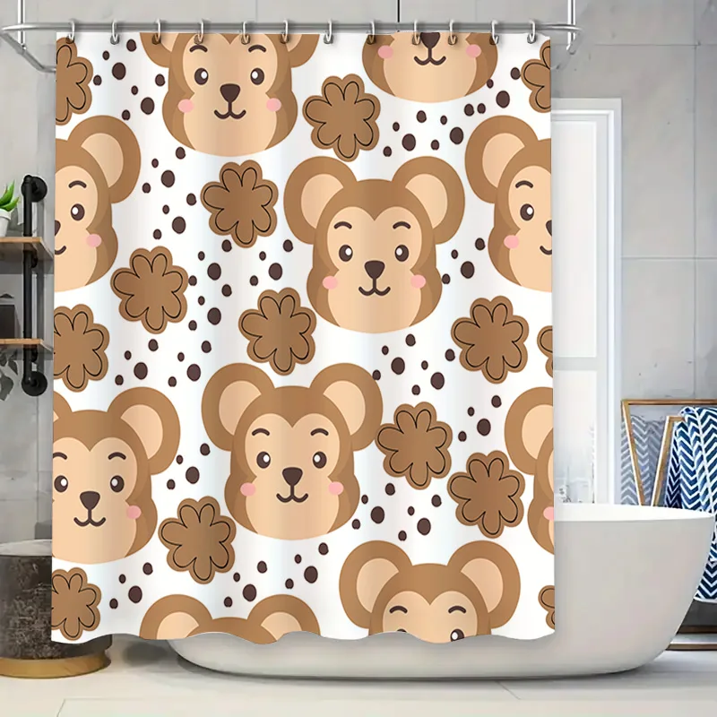 

Очаровательная занавеска для душа с изображением обезьяны для детской ванной комнаты, белый цветочный узор