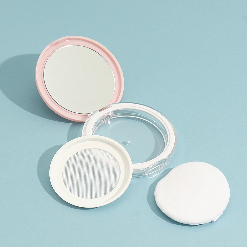 3g reutilizável plástico vazio pó caso portátil diy vazio recipiente de maquiagem pó solto caso compacto com espelho e peneira líquida