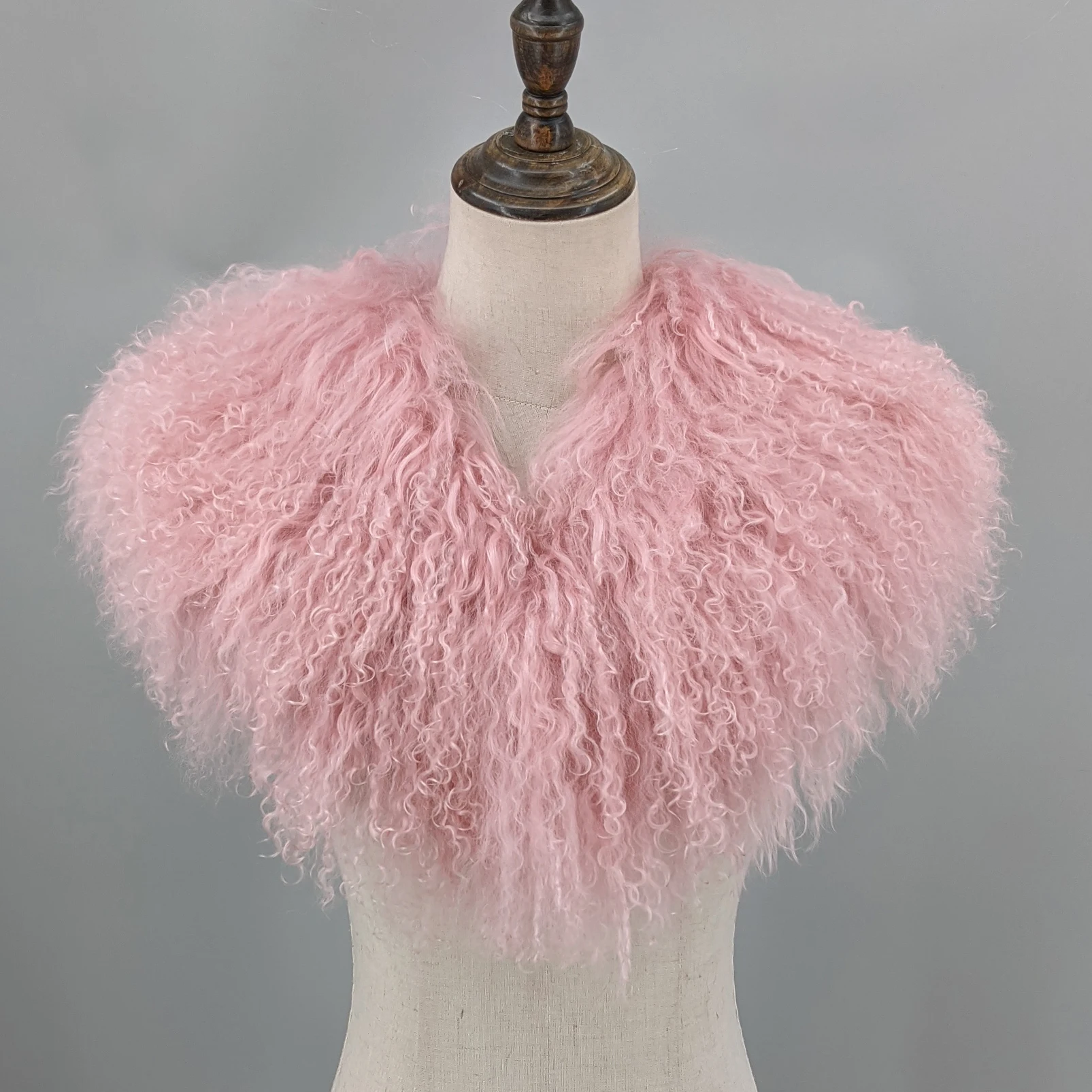Winter Warm Plush Neck Scarf Genuine Mongolian Sheepskin Tan Sheep Shawl for Women 25A0209