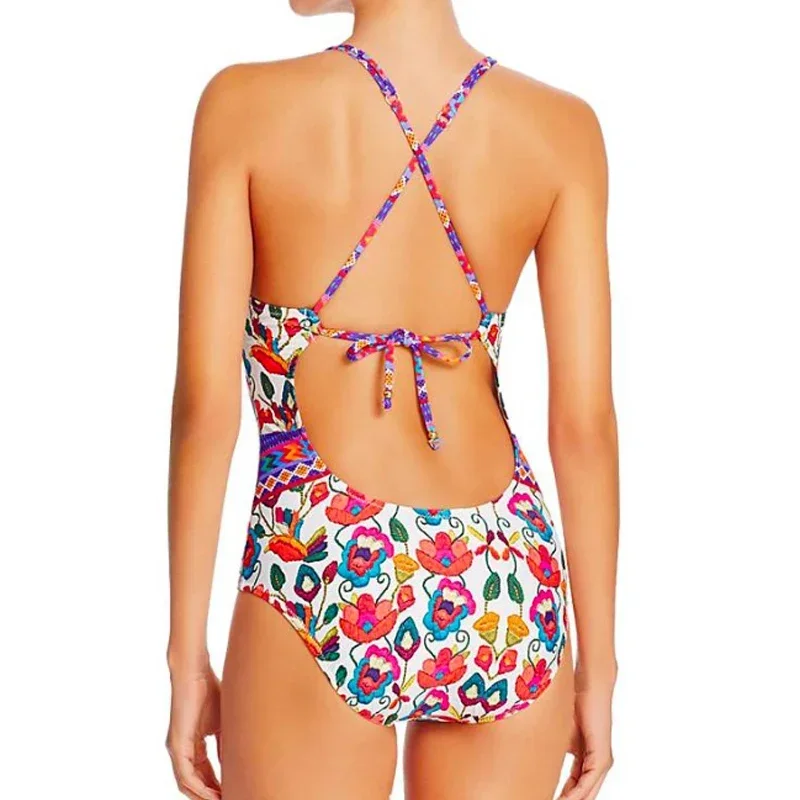 Women One Piece New Swimsuit Floral Print Swimwear Push Up Padded Bikini Bandage Backless Beachwear High Waist Bathing suit