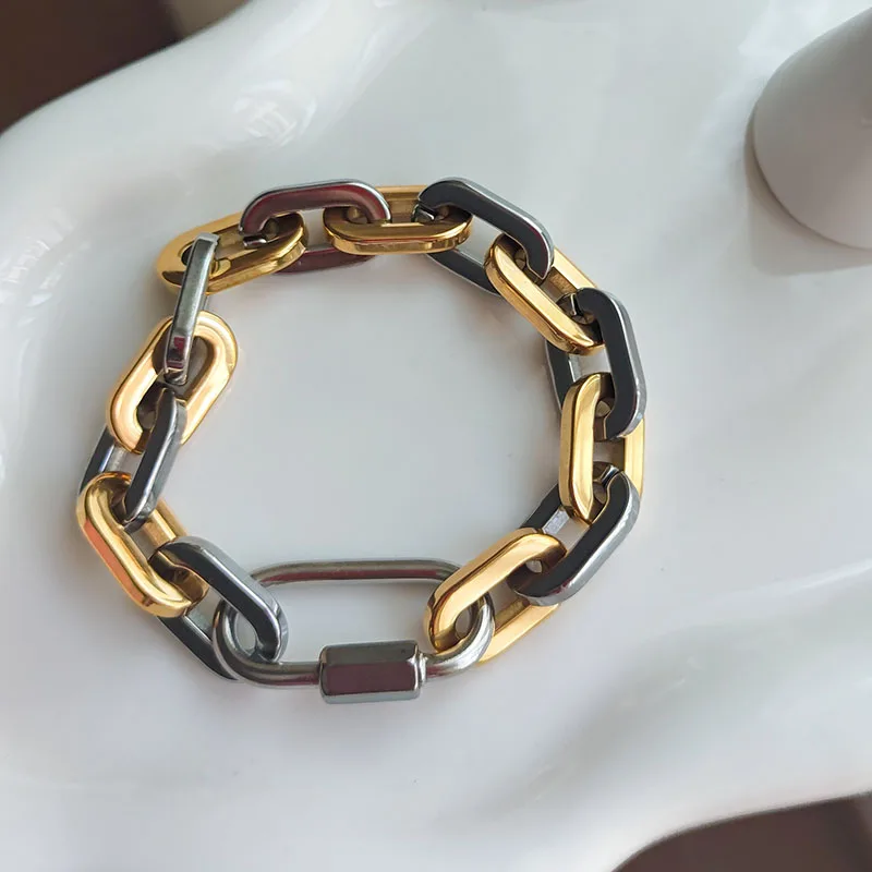 Two Tone Climbing Hook Bracelets stainless steel bracelets for women chunky statement stainless steel jewelry new in 2024