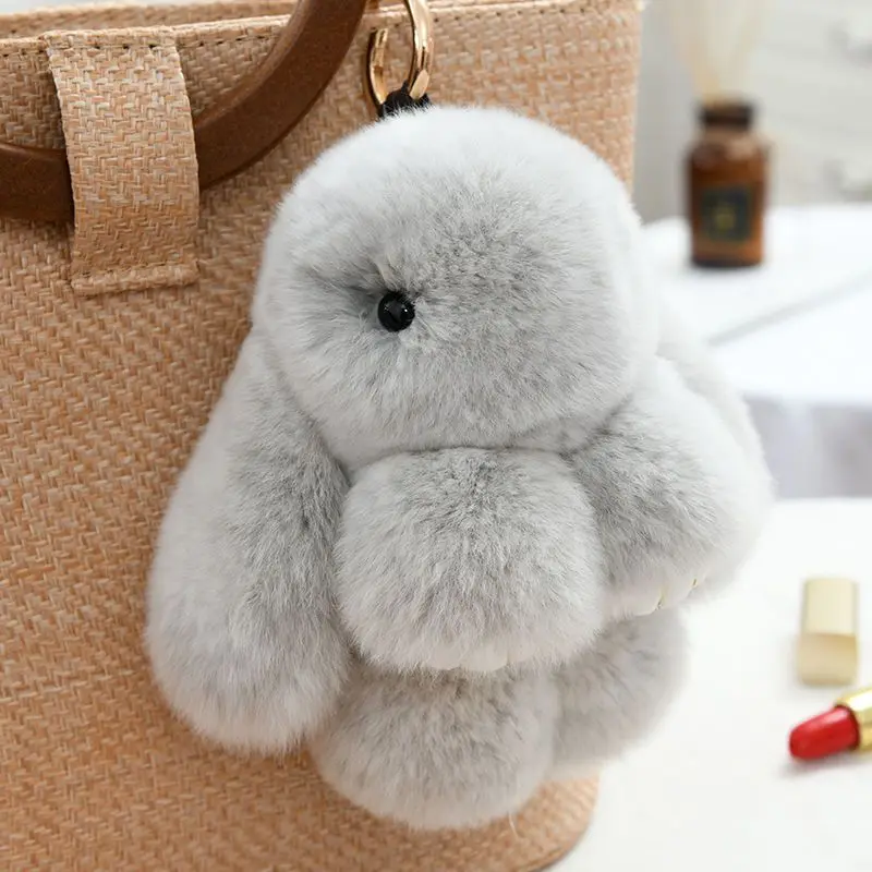 Bunny Cute Plush Keychain Gray, Pink, Purple, White Fluffy Fuzzy Faux Fur Bunny Rabbit Keychain Car Key Chain Accessories Stuff