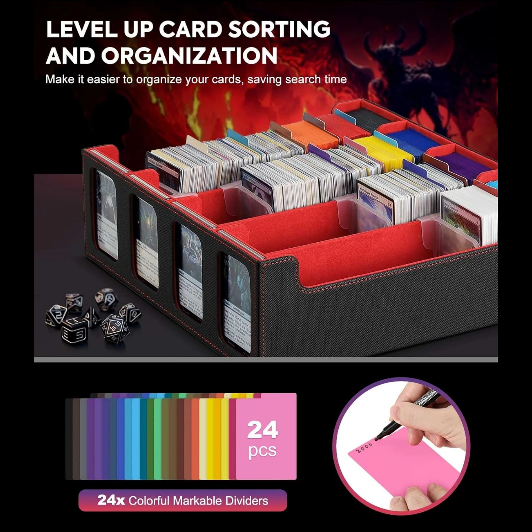 

@% Коробка для хранения карточек на 3000+ карточек с витриной, коробка для хранения игровых карт премиум-класса с адаптерами для карт и разделителем