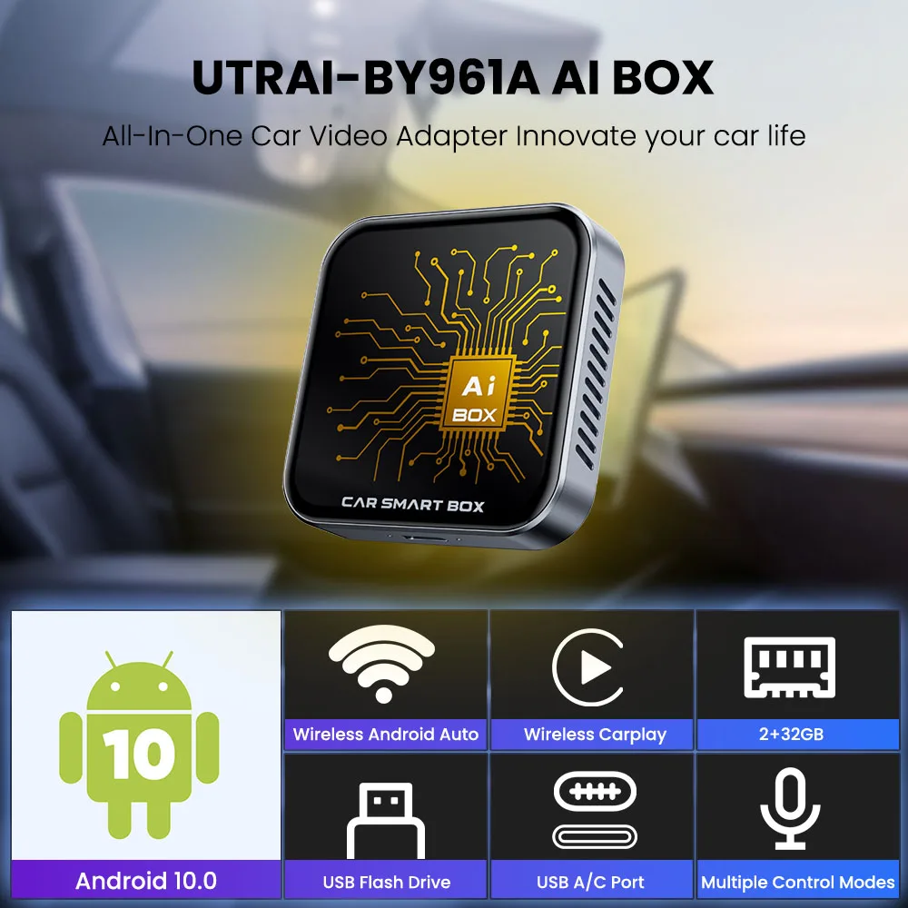 UTRAI Android 10 Carplay AI Box Wireless Carplay Adapter Android Auto Built in GPS Support 5G WiFi & Bluetooth 5.0 For Netflix