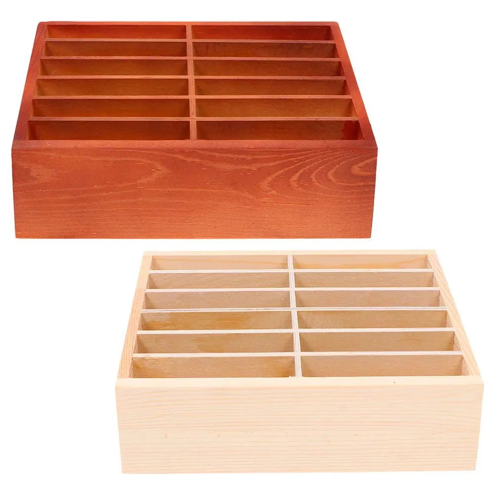 2Pcs Wooden Cell Phone Storage Box Desktop Organizer Multi Compartment Holder Classroom Office Mobile Phone Storage Case