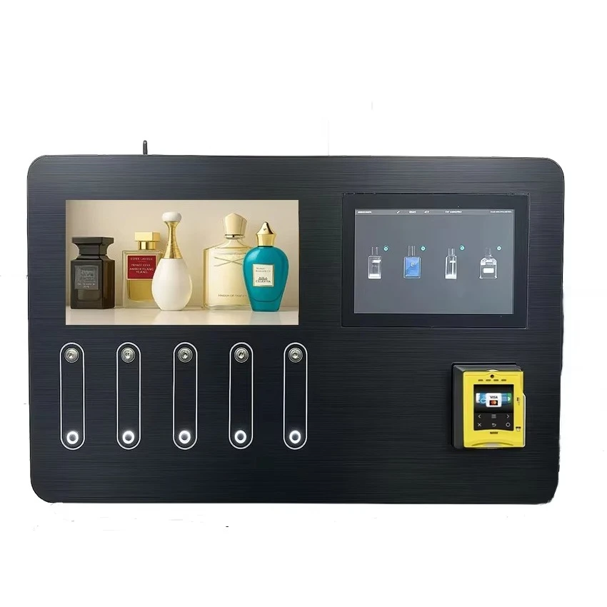 Black Custom Mini Wall Mount Perfume Vending Machine Tailored for Club Venues, Equipped with Independent Card Payment Module