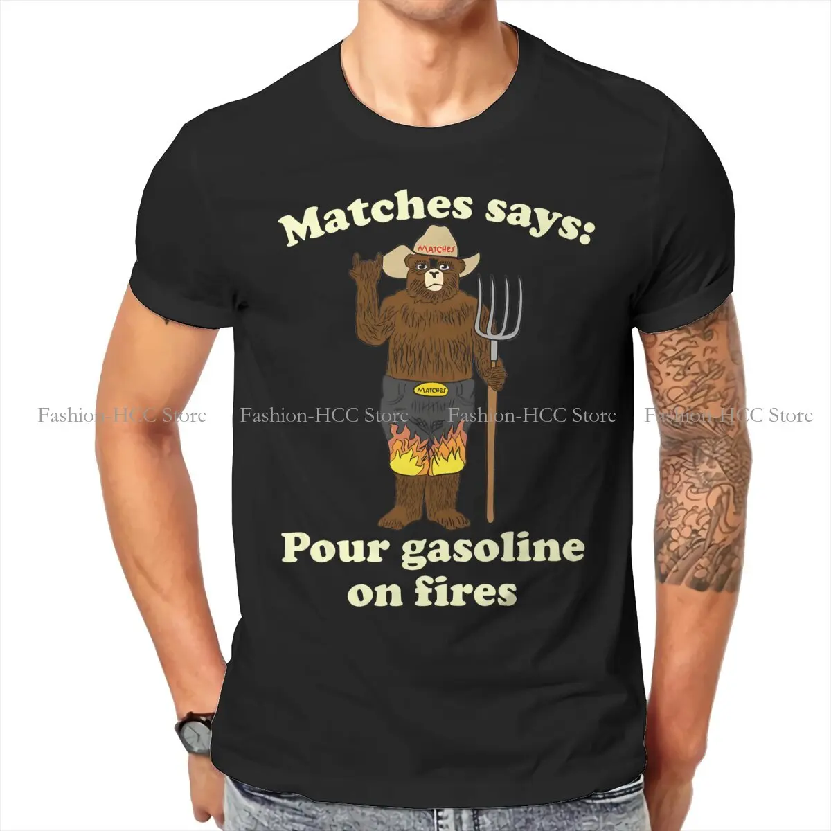 Smokey The Bear Matches The Cowboy Public Safety Meme T Shirt Vintage Teenager Grunge High Quality Tshirt Crewneck Men Clothes