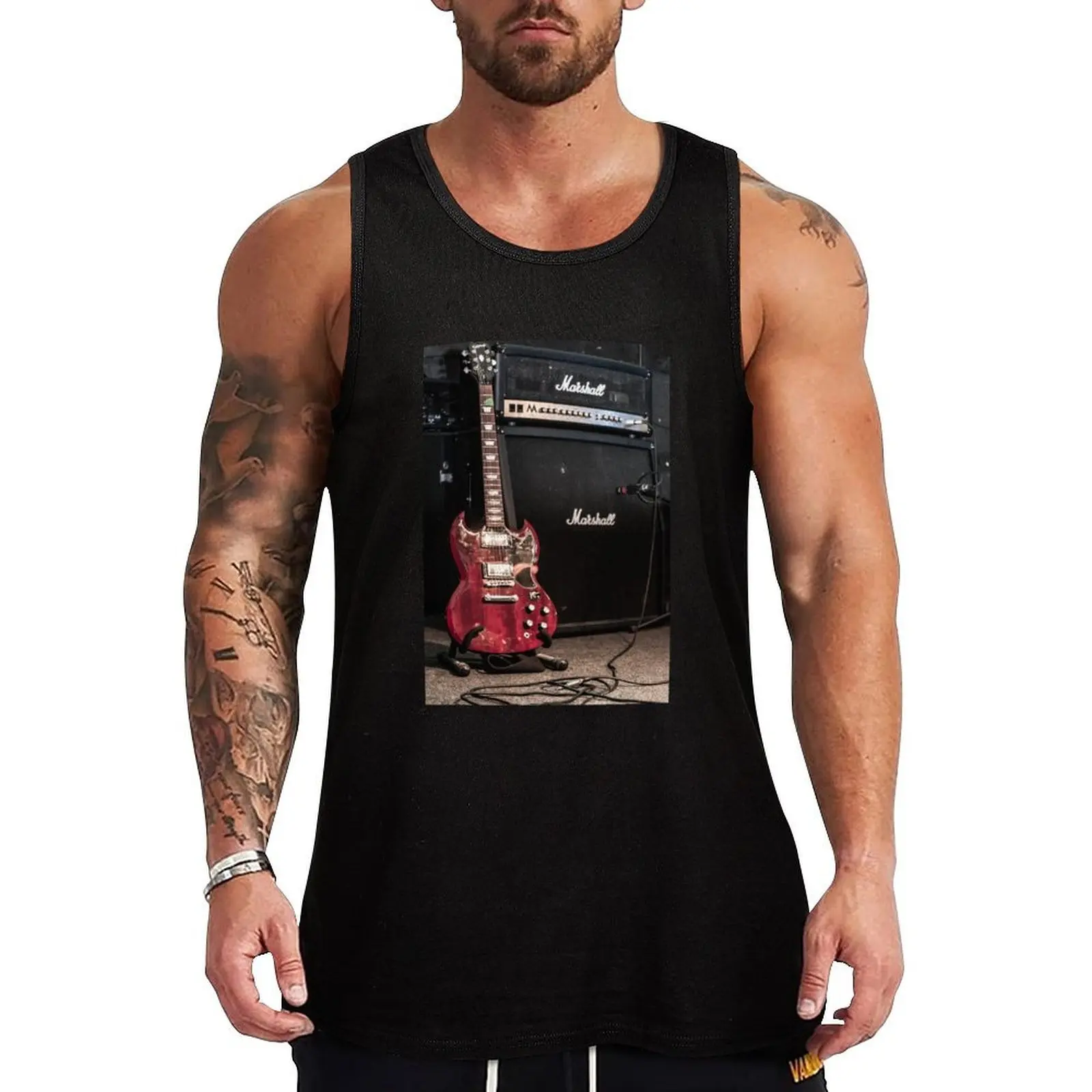 Red guitar and Amp Tank Top Summer Casual Tank Top Loose Lightweight Sleeveless