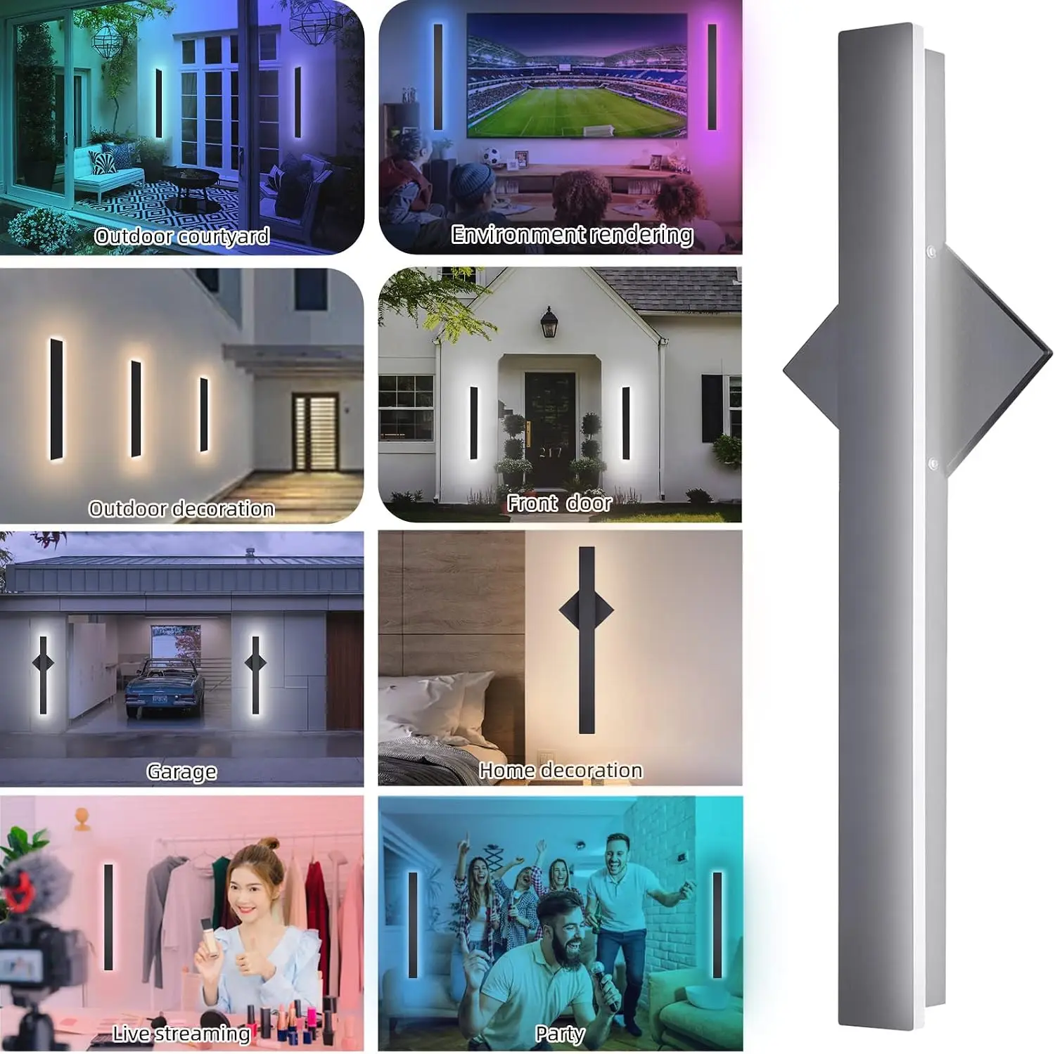 2-Packs Outdoor RGB Dimmable Wall Light: 28W Modern Wall Sconce Fixture Rectangular Black LED Wall Lamp - 23.5 Inches - IP65