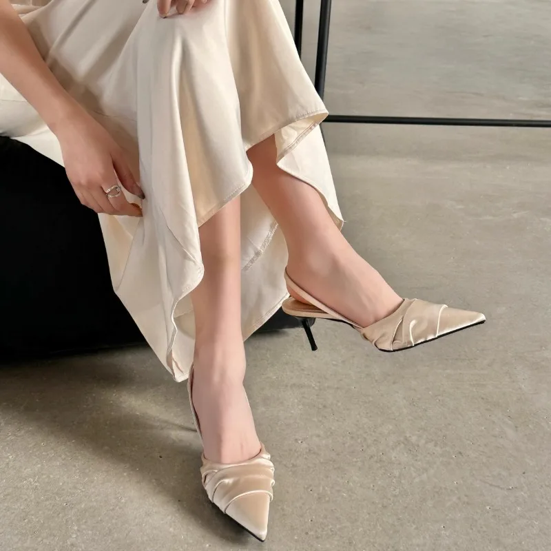 صنادل بكعب ستيليتو أحذية مريحة للنساء بدلة بلينغ بلينغ أنثى بيج مشرق عالي أسود واضح مغلق موضة فضية 2024 #5