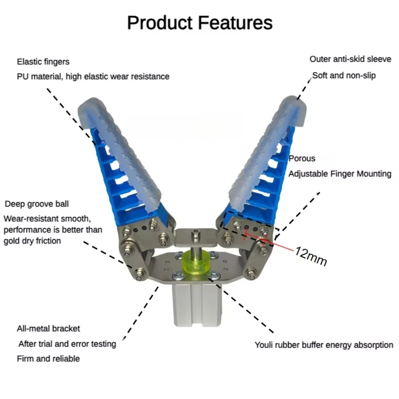0.7-1.2kg Load Flexible Soft Robot Arm Claw Bionic Mechanical Finger Fruit Sorting Gripper Grab Adaptive Pneumatic Electric Hand