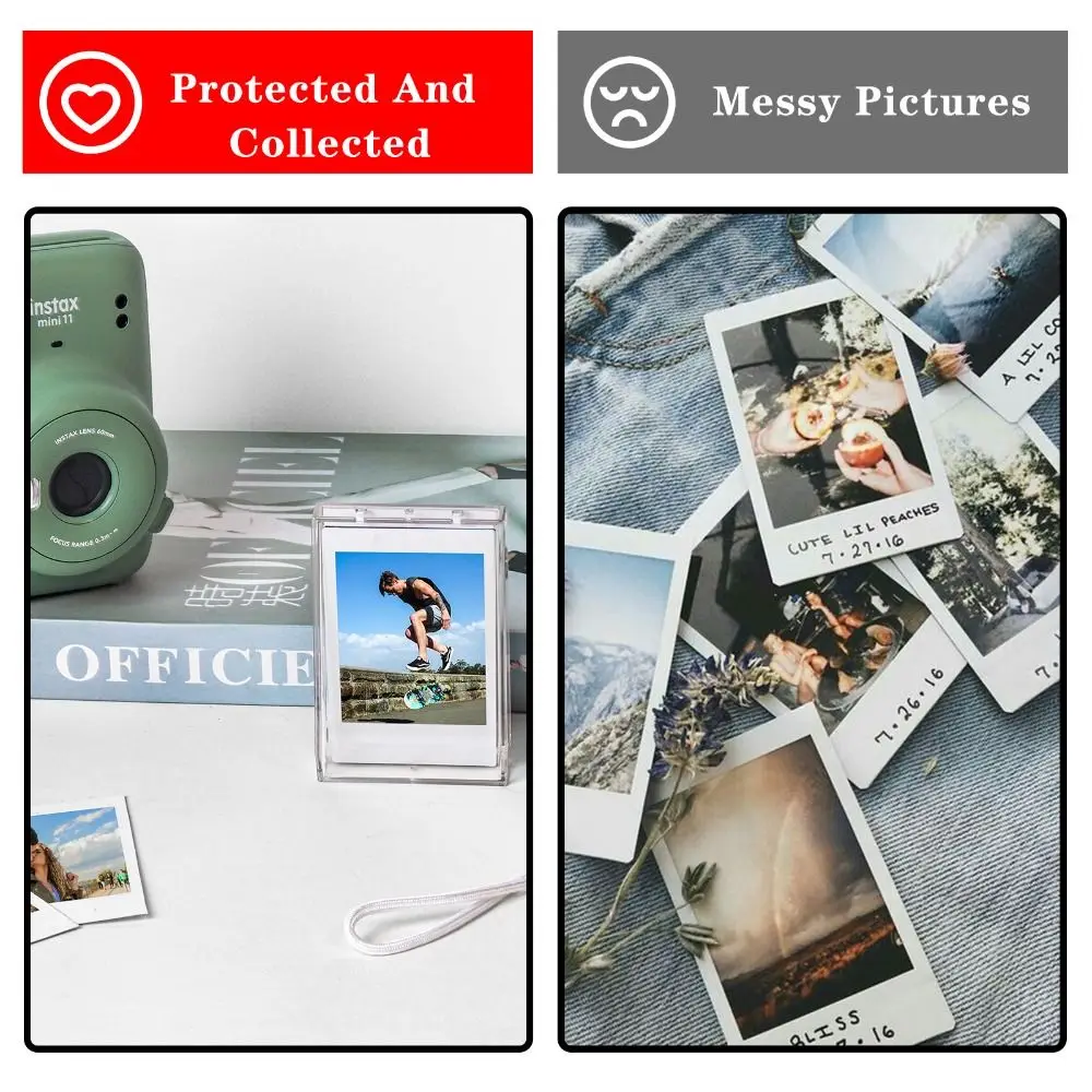 3-inch Film Clear Photo Storage Box Instant Camera Photo Case for Fujifilm Instax Mini 12/11/9/8/7 with Strap