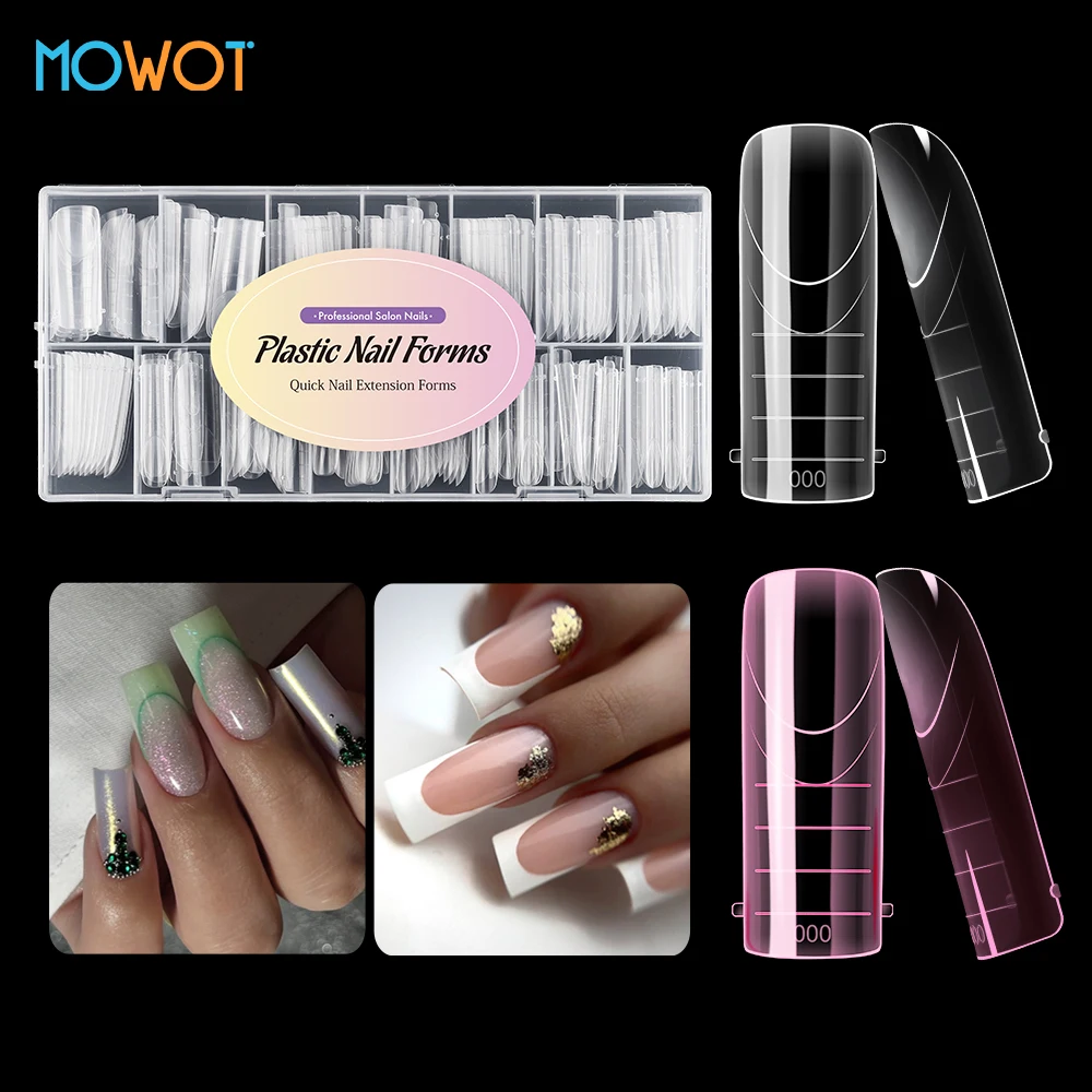 MOWOT French Square Nail Dual Forms 150 pezzi Stampo gel acrilico a costruzione rapida per estensione delle unghie Copertura completa Forme superiori per unghie riutilizzabili