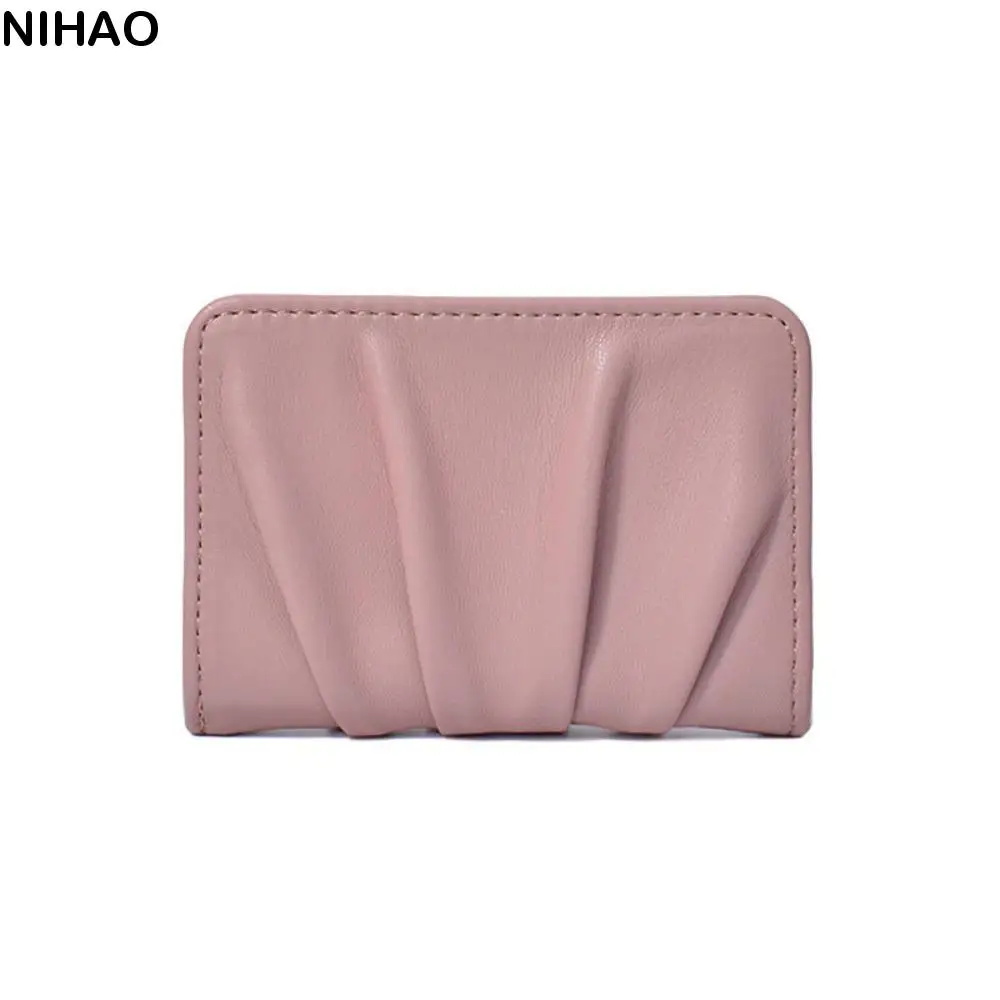 

Elegant Foldable Wallet Multiple Card Slots PU Leather Mini Coin Purse Solid Color Versatile Wrinkled Card Holder Outdoor