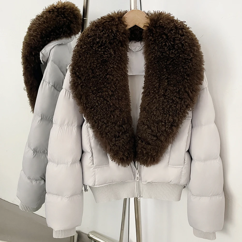 Short Down Jacket Cold Weather Women's Fur Coat Slim Fit Warm Cropped Thermal Duck Down Filled Street Style Winter Outerwear