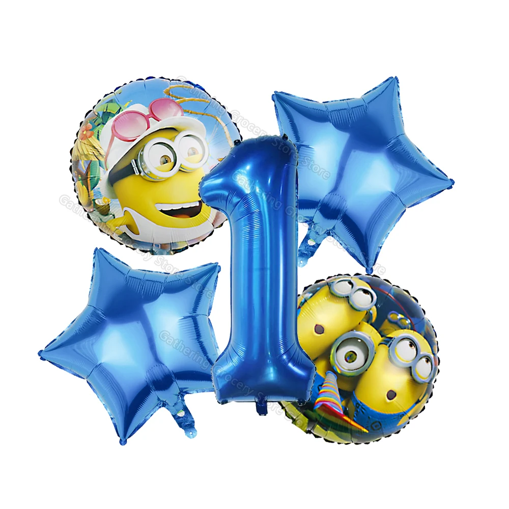 Redonda Minions Número Foil Balloon, 1 Ano, 1 Ano, 1 Ano, Fontes do partido, aniversário, presente do brinquedo, decoração do partido, 18 Polegada, 32 Polegada, 5pcs