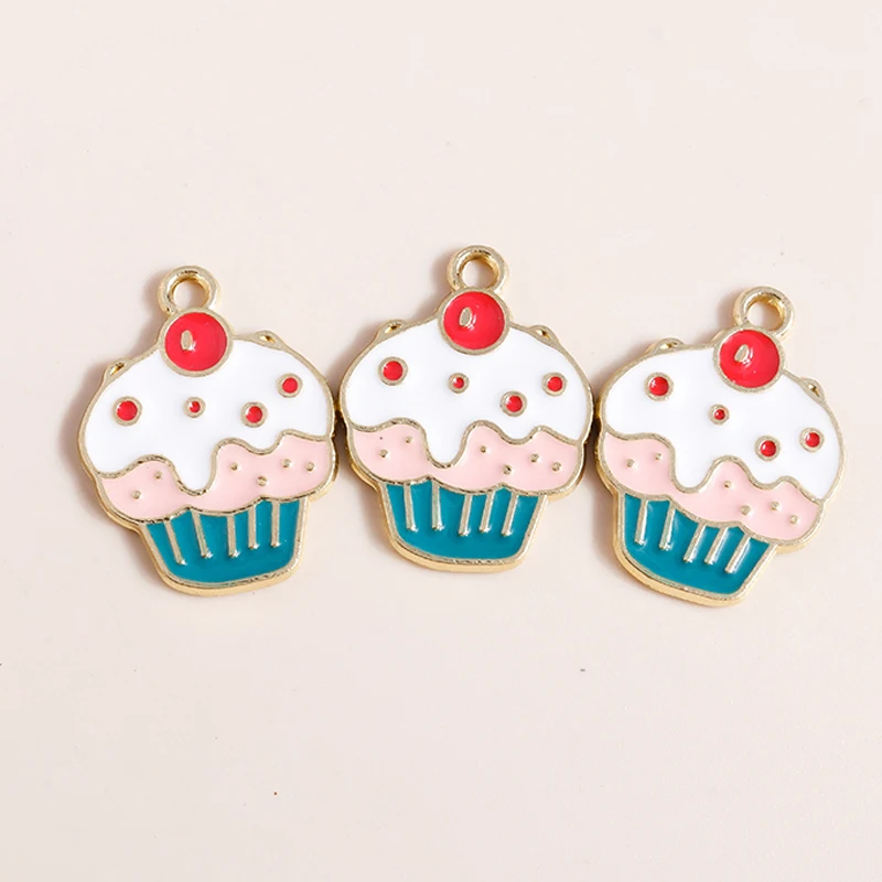 Leslie 10 Stück süße Emaille-Lebensmittel-Charms, süßer Mini-Cup-Kuchen-Anhänger für Armband, handgefertigte Schmuckherstellung – Detail 11