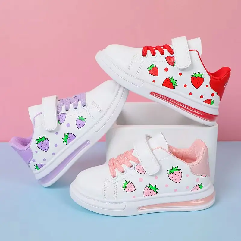 Fashion Girls' Board Shoes New Spring and Autumn Children's Strawberry Small White Shoes Student Soft Sole Casual Sports Shoes