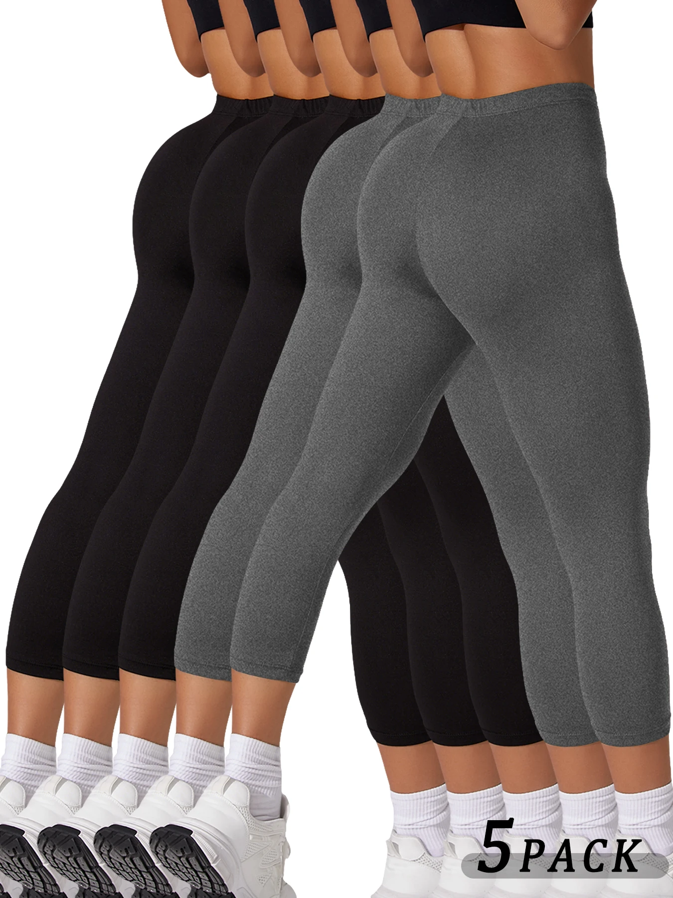 

5 пар женских супермягких леггинсов-капри с высокой эластичностью, дышащие, непрозрачные, для тренировок, бега, йоги, фитнеса, с эффектом пуш-ап